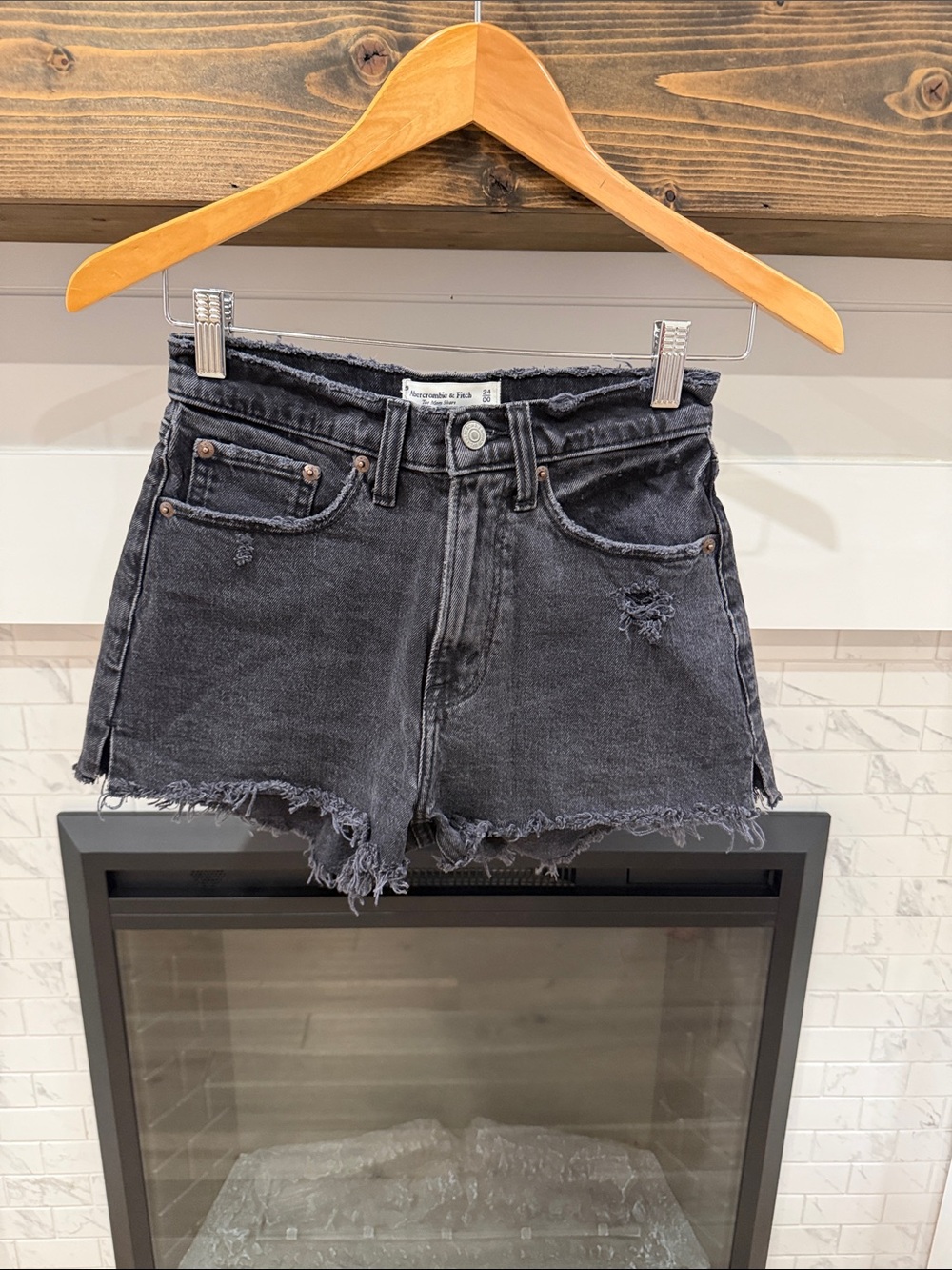Abercrombie & Fitch Black Distressed Cutoff Denim Shorts the mom high rise